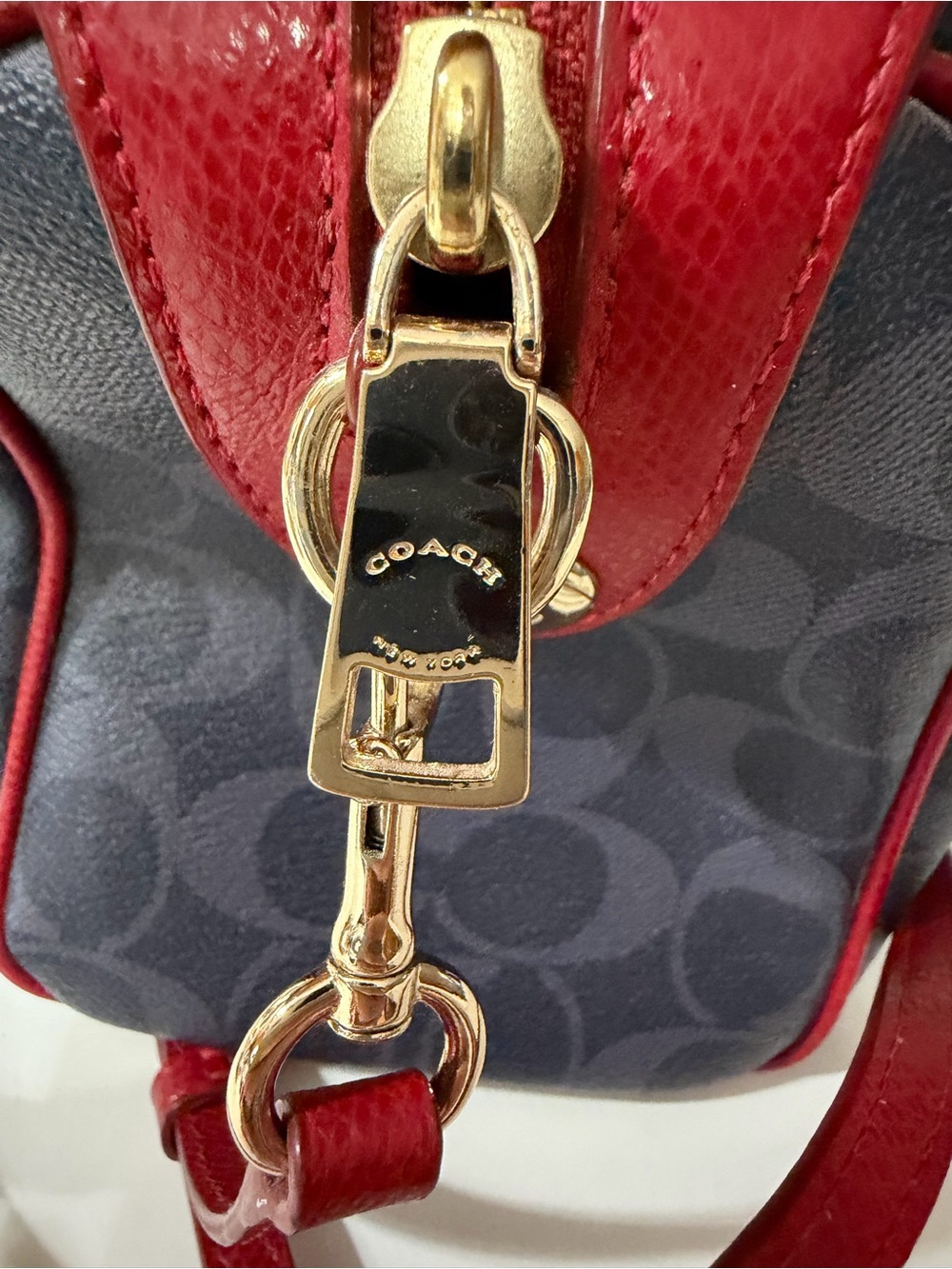 Coach Navy Signature Satchel with Red Leather Trim - Picture 4 of 5